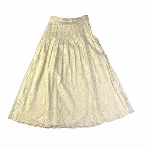 Vintage cottage core cream lace pleated drop waist size 6 Anne Hall skirt